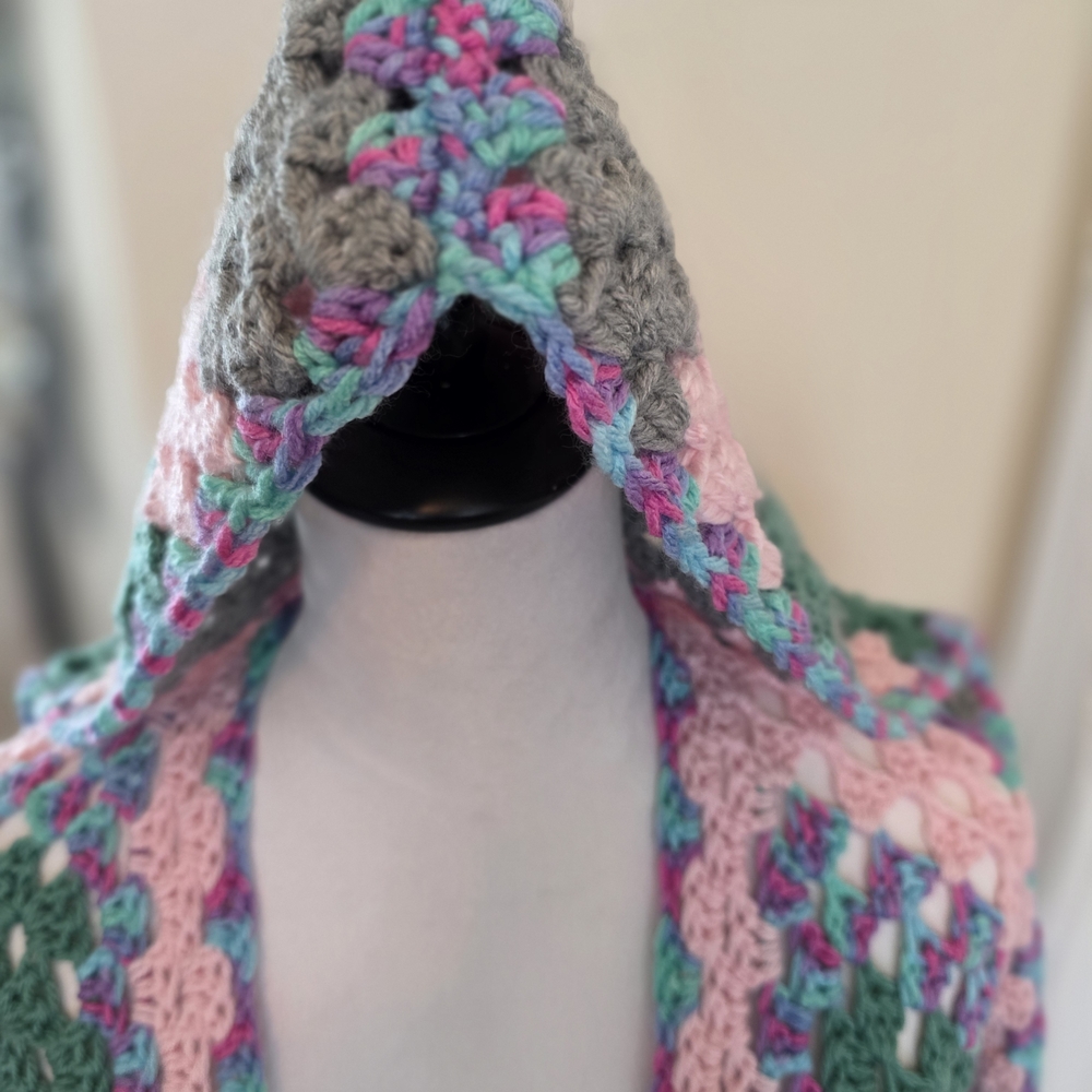 Handmade Crochet Hooded Cardigan Boho Granny Sq Oversized Chunky Knit Festival - Picture 10 of 13